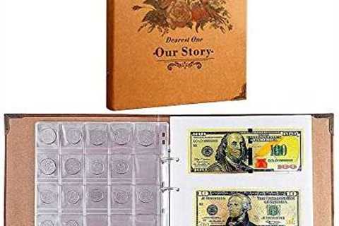 EJOYS 150 Pockets Coin Collecting Holder Album, 360 Pockets Paper Money Currency Collection & 5..