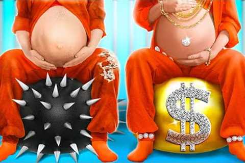 RICH VS POOR PREGNANT IN JAIL || Cool Parenting Hacks You Need to Try! How to Sneak Food by 123 GO!