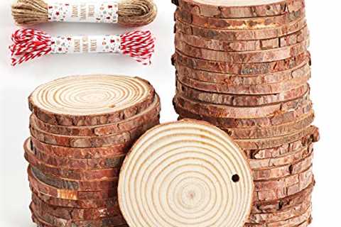 Unfinished Wood Slices 50 Pcs 2.4-2.8 Natural Wood Rounds with Pre-drilled Hole and 66 Feet Twine..