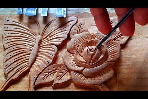 |wood carving butterfly and flower rose|wood working|UP wood art|