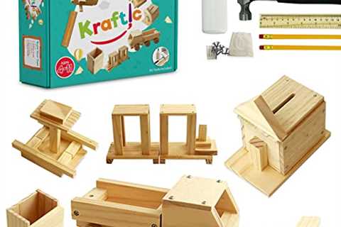 Kraftic Woodworking Building Kit for Kids and Adults, with 6 Educational Arts and Crafts DIY..