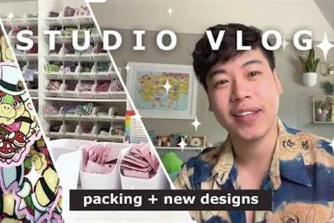 first studio vlog! 🐈✨ packing pin mail + new designs