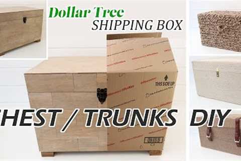 RECYCLED SHIPPING CARDBOARD BOX TRUNK DIY / Wood Trunk DIY / Raffia Chest DIY / Boho Chest Decor DIY