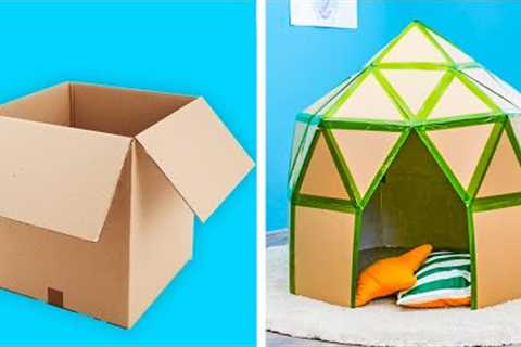 EASY DIY CARDBOARD PLAYHOUSE || 5-Minute Decor Projects With Cardboard