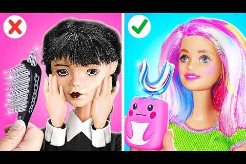 GOOD VS BAD MAKEOVER || Wednesday vs Enid Doll Crafts! Creative Parenting Hacks by 123 GO!