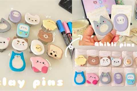 How I make clay pins^^ // Ghibli pins // Kirby pins // airdry clay pins // make clay pins with me!