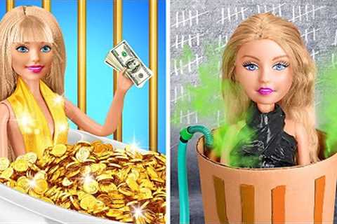 💛 RICH VS BROKE DOLL IN JAIL ❤️ Cheap vs Expensive Sneaking Hacks! DIY Ideas by 123 GO!