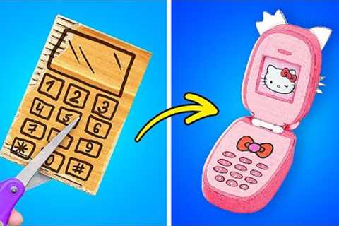 MY PARENTS MADE ME DIY KITTY PHONE😻 || Awesome Parenting Crafts made from Cardboard By 123 GO Like!